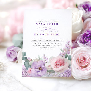 Convite Casamento de Boho Floral, de Roxo Botânico e Rosa