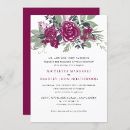 Convite Casamento de Boho Floral de Vinho Burgundy