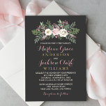 Convite Casamento de Boho Floral Rosa-Rosa-Rosa-Escuro<br><div class="desc">Nosso convite para o casamento floral de vintage boho apresenta um arranjo floral moderno de rosas românticos, flores de peônia e anêmonas, verde e sopro boêmico rústico em tons ricos de rosa, rosa-mauve, cassis, branco-creme, verde-musgo, cinzas e ouro em uma cinza escura / fundo preto. Um esquema de cores dramático...</div>