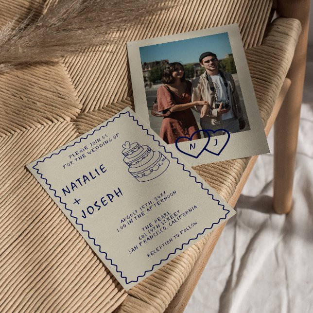 Convite Casamento De Boho Fotográfico Moderno De Bolo Retr (Criador carregado)