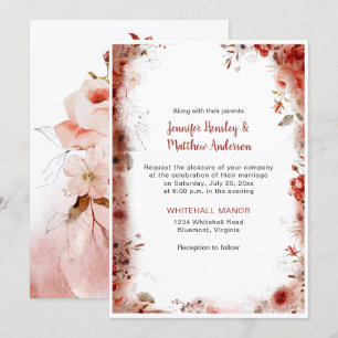 Convite Casamento de Boho Marsala Borgonha Floral