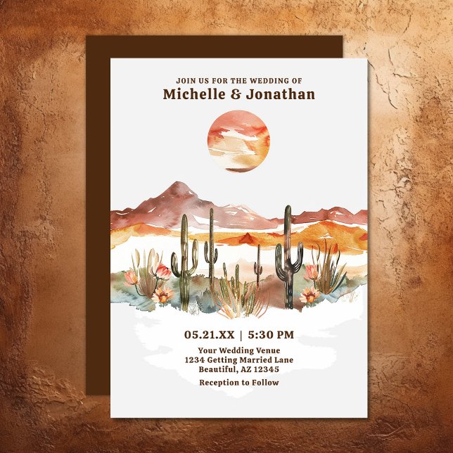 Convite Casamento de Boho Ocidental no Deserto Simples (Simple Desert Cactus Western Boho Wedding Invitation)