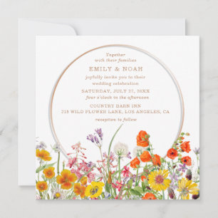 Convite Casamento de Boho País das Flores Selvagens Colori
