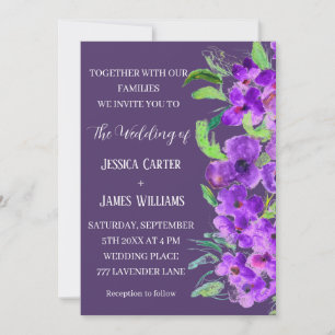 Convite Casamento de Boho Primavera de Verão Violeta Roxo