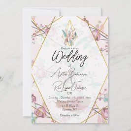 Convite Casamento de Boho Rosa Personalizável