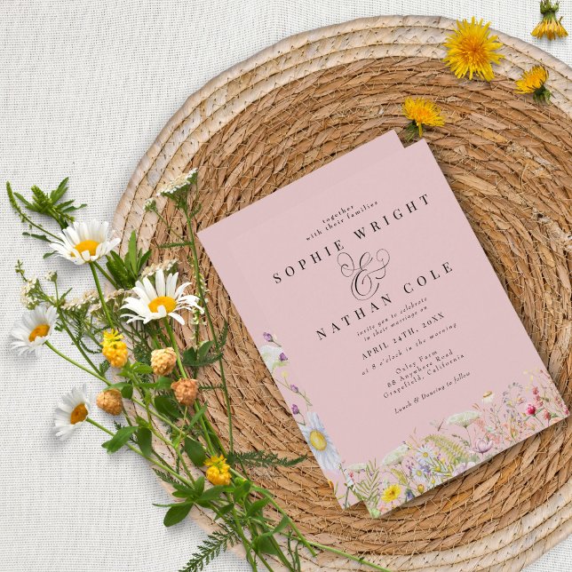 Convite Casamento de Boho Rosa-Rosa-Blush de primavera Sum (Criador carregado)