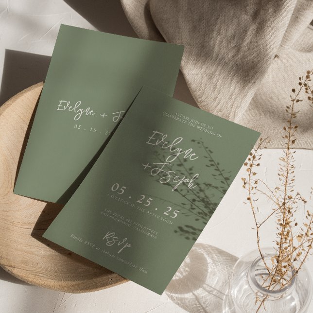 Convite Casamento de Boho Rsvp Mínimo Elegante Sage Green (Criador carregado)