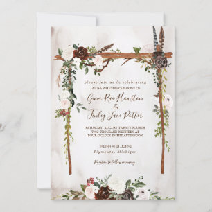 Convite Casamento de Boho Rustic Wood & Floral Arch Canopy