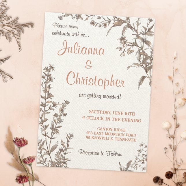 Convite Casamento de Boho Rústico com Flores Silvestres (Criador carregado)