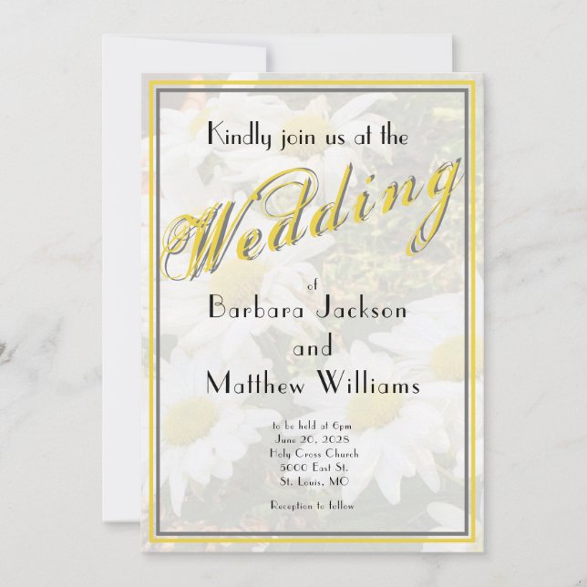 Convite Casamento de BoHo Spring, Script Dourado Amarelo B (Frente)