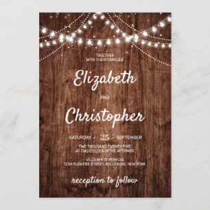 Convite Casamento de boho String Lights de madeira russa