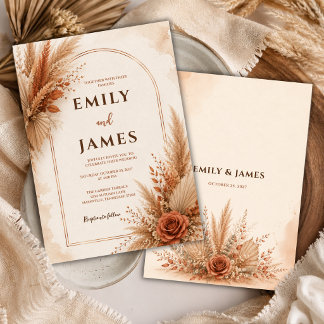 Convite Casamento de Boho Terracota com Grama das Pampas