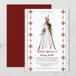Convite Casamento de Boho Tribal Feathers Floral Teepee 