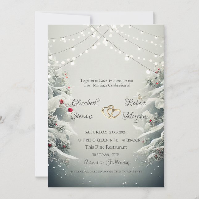 Convite Casamento de Bolas de Luzes de Natal (Frente)