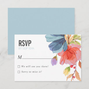 Convite Casamento de Bold Watercolor Wildflower Aqua RSVP