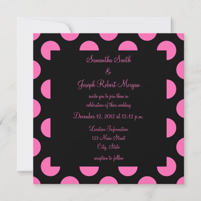 Convite Casamento de Bolinhas Rosa e Preto (Frente)