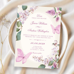 Convite Casamento de borboleta floral lilás