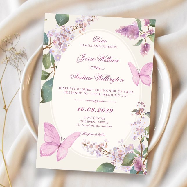 Convite Casamento de borboleta floral lilás (Criador carregado)