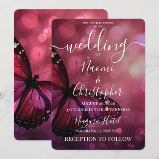 Convite Casamento de Borboleta Rosa Profundo Personalizado