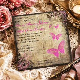 Convite Casamento de Borboleta Vintage Rosa Mágico e Capri