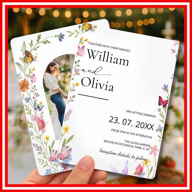 Convite Casamento de Borboletas de Floral Wildflower Elega (Criador carregado)
