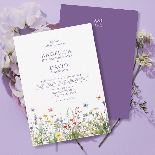 Convite Casamento de Borboletas de Flores Selvagens Whimsi (Criador carregado)