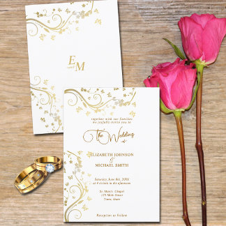 Convite Casamento de Borboletas de Vinhas de Ouro Elegante