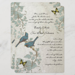 Convite Casamento de Borboletas e Aves Amarelas Silver