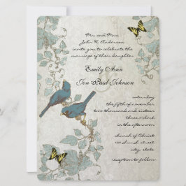 Convite Casamento de Borboletas e Aves Amarelas Silver