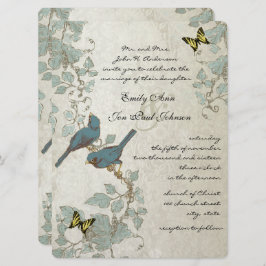 Convite Casamento de Borboletas e Aves Amarelas Silver