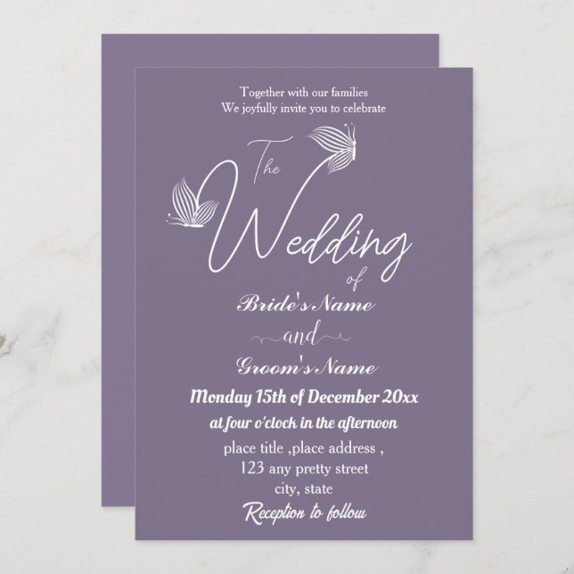 Convite Casamento de borboletas elegantes românticas (Frente/Verso)