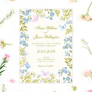 Convite Casamento de borboletas florais azuis