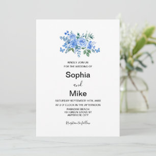 Convite Casamento de Borboletas Florais em Aquarela Azul