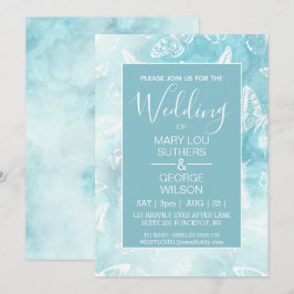 Convite Casamento de Borboletas Marble Blue Smokey