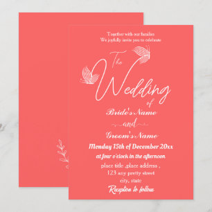 Convite Casamento de borboletas rosa-rosa-coral elegante r