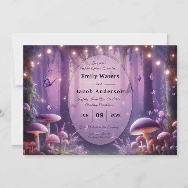 Convite Casamento de Borboletas Roxas e Céus Ingleses (Frente)
