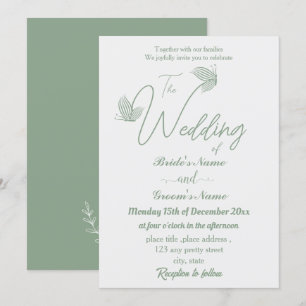 Convite Casamento de borboletas verdes, sábio e elegante r