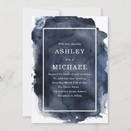 Convite Casamento de Borda Branca de Abertura de marinho W