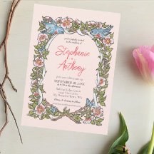 Casamento de Borda de Pastel de Pássaros Rosa-Rosa