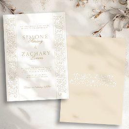 Convite Casamento de Borda de Roleta Ecru Formal Chic