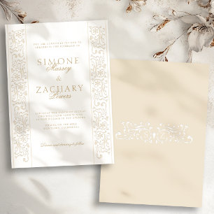 Convite Casamento de Borda de Roleta Ecru Formal Chic
