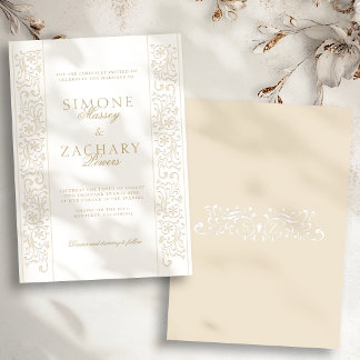 Convite Casamento de Borda de Roleta Ecru Formal Chic