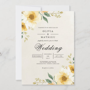 Convite Casamento de Borda Floral Amarela Pálida
