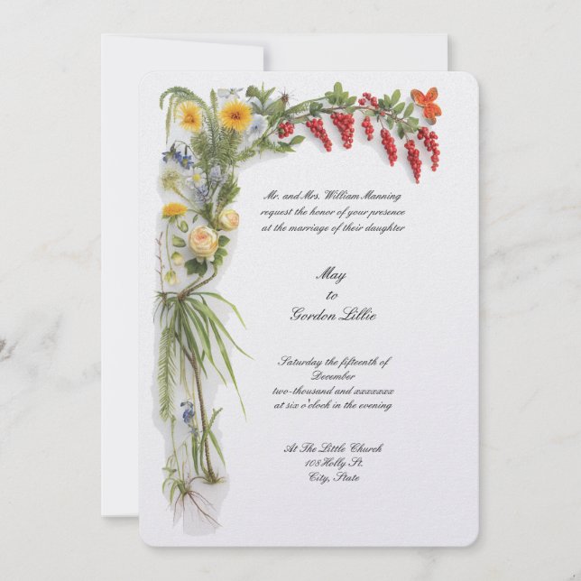 Convite Casamento de Borda Floral Botânica Cor Retro (Frente)