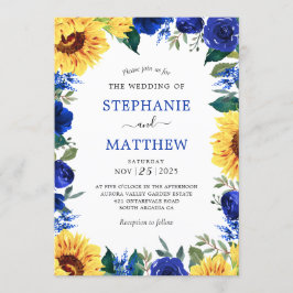 Convite Casamento de Borda Floral de Sunflower Blue