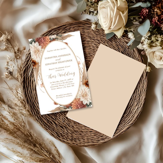Convite Casamento de Borda Floral Oval de Autumn Boho | (Criador carregado)