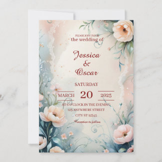 Convite Casamento De Borda Floral Pintado À Mão