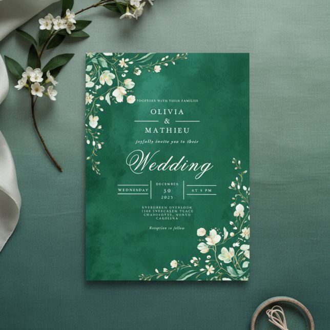 Convite Casamento de Borda Floral Verde Esmagadora (Criador carregado)