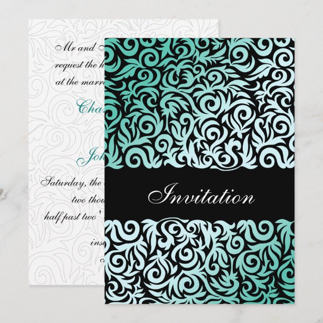 Convite Casamento de Borda Negra e Verde (Frente/Verso)
