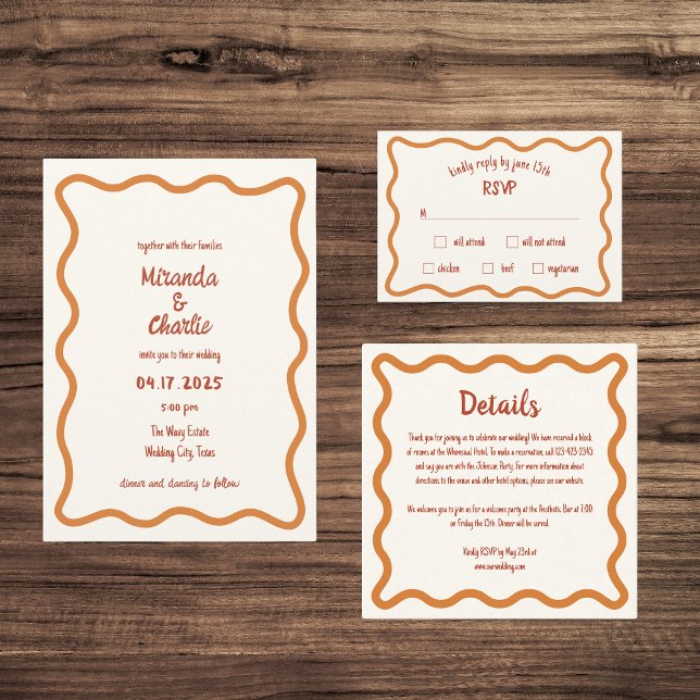 Convite Casamento de Borda ondulada branca com manuscrito  (Criador carregado)